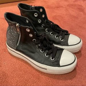 Converse Platform Silver Studded Leather Hi Top Sneakers